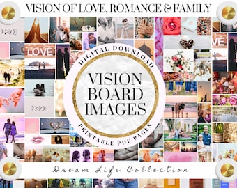 2025 Printable Love Vision Board Images Manifest Happiness PDF Quotes for Women Abundance Law Attraction Mood Board
