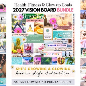 2026 Health Fitness Vision Board Bundle Manifest Happiness Printable PDF Mood Board for Women Inspiring Abundance Law Attraction Free Gift