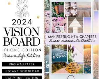 Vision Board Iphone Wallpaper Digital Sticker Collage PNG Digital Download Happy Inspiring Quotes Motivational New Beginnings New Me 2024
