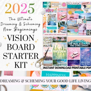 2025 vision board afdrukbare pdf manifest nieuw begin moodboard voor vrouwen affirmaties inspirerende citaten wet van aantrekkingskracht overvloed