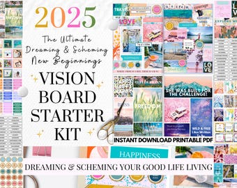 2025 Vision Board Printable PDF Manifest New Beginnings Mood Board for Women Affirmations Inspirational Quotes Law of Attraction Abundance