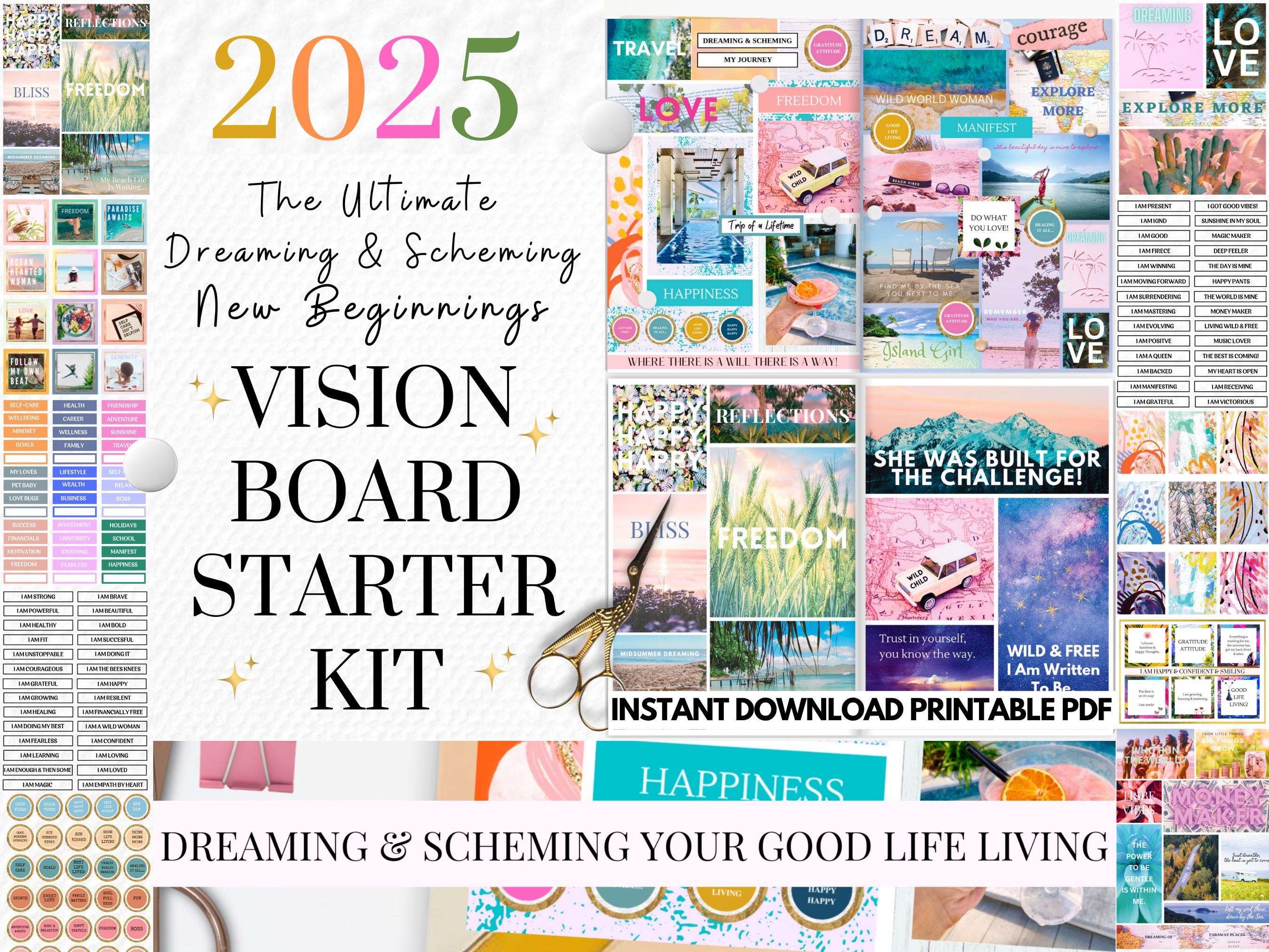 2025 Vision Board Printable PDF Manifest New Beginnings Mood Board for ...