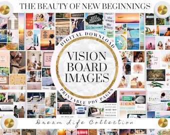 2026 New Beginnings Vision Board Images Kit New Year Happiness Printable PDF for Women Free Gift