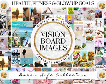 2026 Health Fitness Vision Board Goals Manifest Happiness Printable PDF Mood Board for Women Inspiring Abundance Law of Attraction Free Gift