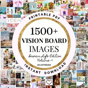 2025 Vision Board Images Manifest Happiness Printable PDF Mood Board for Women Inspiring Positive Affirmations Abundance Law of Attraction