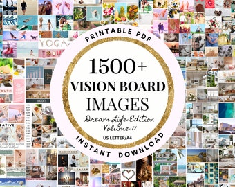 2025 Vision Board Images Manifest Happiness Printable PDF Mood Board for Women Inspiring Positive Affirmations Abundance Law of Attraction