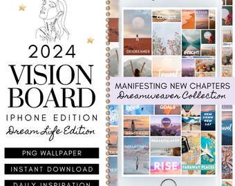 Vision Board Iphone Wallpaper Digital Sticker Collage PNG Digital Download Happy Inspiring Quotes Motivational New Beginnings New Me 2024