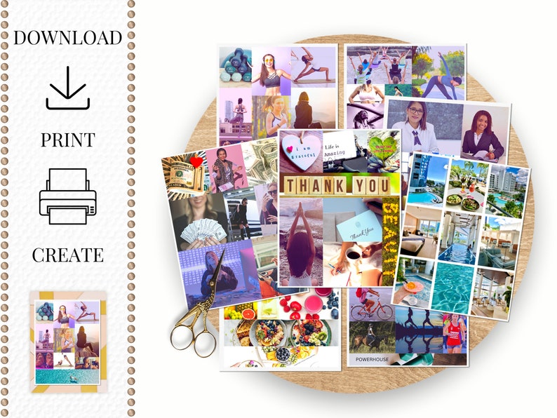 Utskrivbart visionstavlapaket 1200 bilder Direktnedladdning PDF Utskrivbara foton Moodboard för henne Manifesteringskit Attraktionslagen Lycka bild 2
