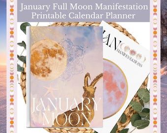 Printable January Calendar Planner Pages for Full Moon Manifestation PDF Printable New Moon Journal, Crystal Guide Moon Phases, Notepad PDF