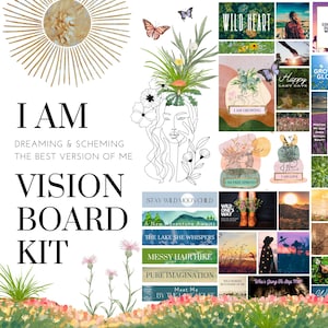 2025 Vision Board Manifest Happiness Printable PDF Mood Board for Women Inspiring Quotes Positive Affirmations Abundance Law of Attraction