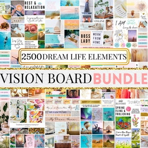 Vision Board Bundle Manifest Happiness Printable PDF Mood Board Women Inspiring Quotes Positive Affirmation Abundance Law of Attraction 2023