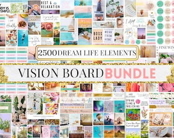 2026 Vision Board Printable Bundle Manifest Happiness PDF Mood Board Women Inspiring Quotes Positive Affirmation Abundance Law of Attraction