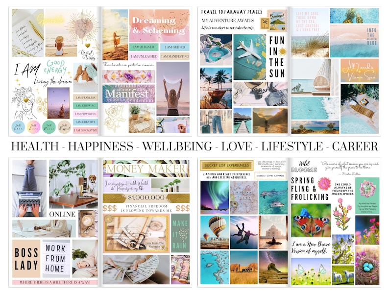 2024 Vision Board Manifest Happiness Printable PDF Mood Board for Women Inspiring Quotes Positive Affirmations Abundance Law of Attraction image 4