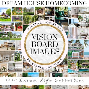 2025 Vision Board Images Dream Home Manifesting Happiness Printable PDF Home Mood Board for Women Law of Attraction Free Gift New Home Keys