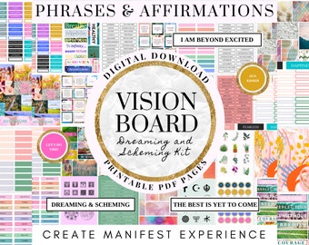 Kit de tablero de visión 65 páginas imprimibles 850 piezas + imágenes Descarga instantánea PDF Tablero de estado de ánimo, Kit de manifestación Ley de atracción para mujeres, 2025