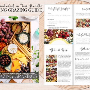 Op de afbeelding: Een boekomslag met een houten achtergrond en een close-up van een charcuterieplank met verschillende kazen, fruit, olijven en crackers. De titel van het boek is "Amazing Grazings: Dream & Scheme the Ultimate Grazing Board".