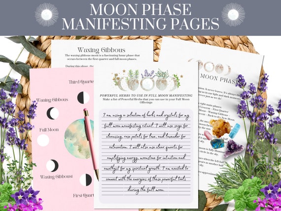 Printable Moon Phase Planner Pages Herb Magic Crystal Guide Manifestation 2025 Printable planner PDF Instant Download Digital Full Moon