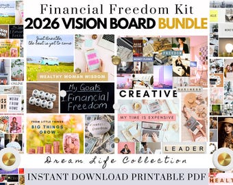 2026 Printable Vision Board Bundle Manifest Financial Freedom & Happiness PDF for Women Free Gift