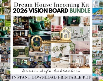 2026 Dream Home Vision Board Printable Bundle Kit Manifesting New House Happiness PDF Free Gift