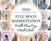 2026 Full Moon Planner Printable Calendar Pages | Manifestation Journal Printable PDF Instant Download Digital Papers
