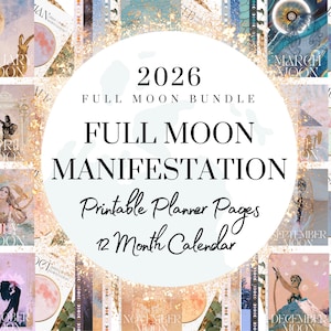 2026 Full Moon Planner Printable Calendar Pages | Manifestation Journal Printable PDF Instant Download Digital Papers