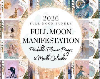 2026 Full Moon Planner Printable Calendar Pages | Manifestation Journal Printable PDF Instant Download Digital Papers