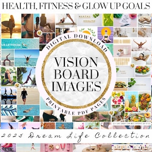 2025 Health Fitness Vision Board Goals Manifest Happiness Printable PDF Mood Board for Women Inspiring Abundance Law of Attraction Free Gift
