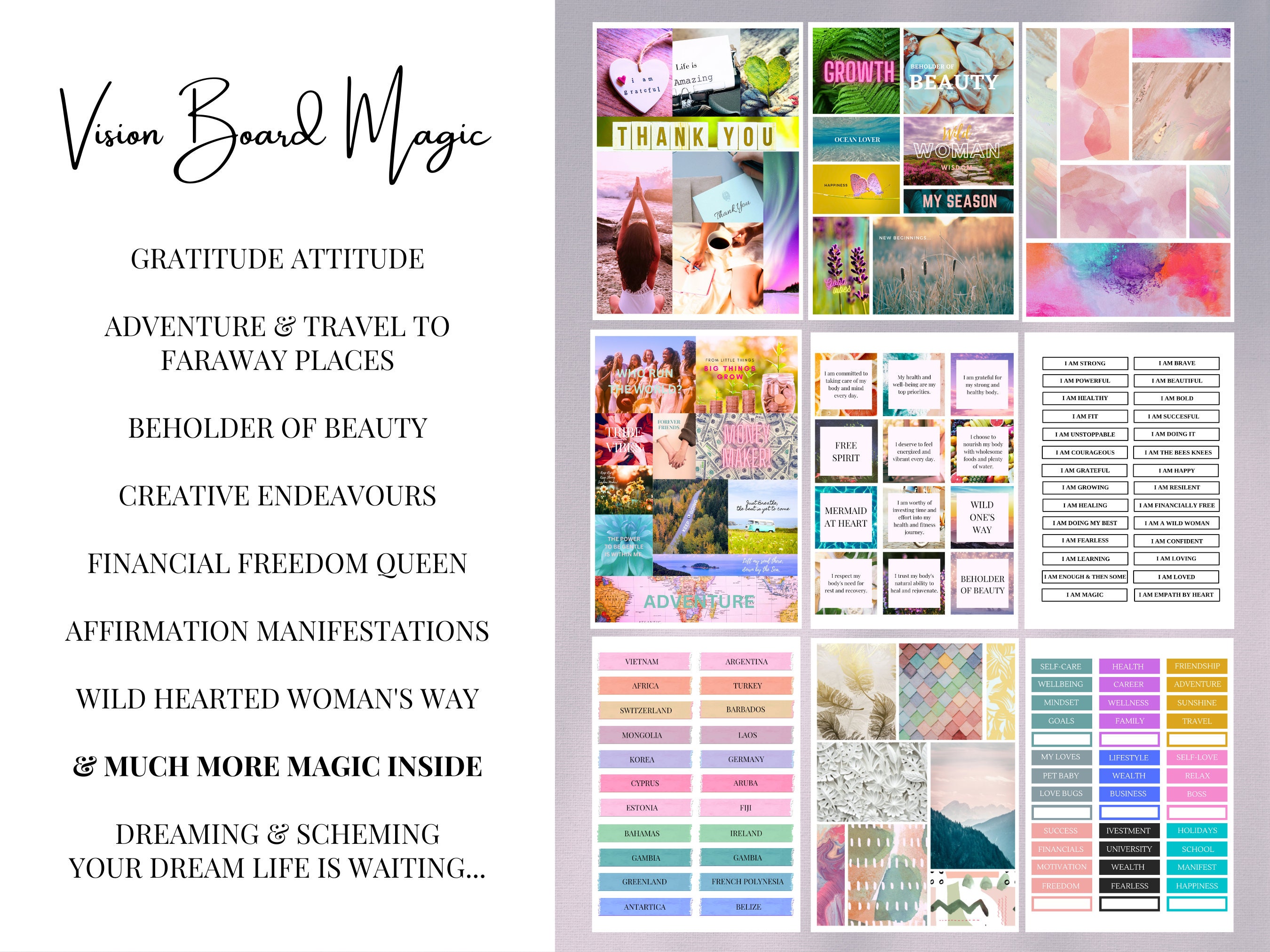 Vision Board Kit 65 Printable Pages 850 Pieces + Images Instant ...