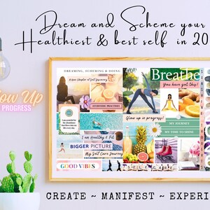 2026 Health Fitness Vision Board Goals Manifest Happiness Printable PDF Mood Board for Women Inspiring Abundance Law of Attraction Free Gift imagen 9