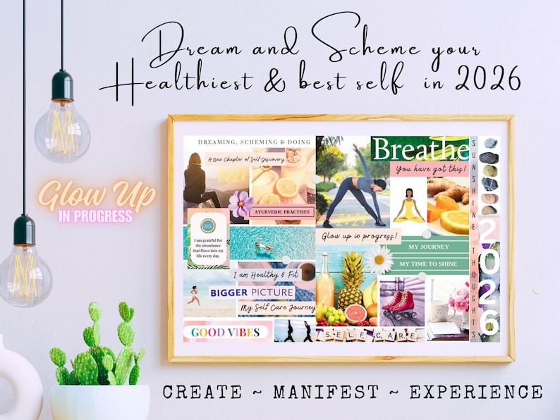 2026 Health Fitness Vision Board Goals Manifest Happiness Printable PDF Mood Board for Women Inspiring Abundance Law of Attraction Free Gift imagen 9