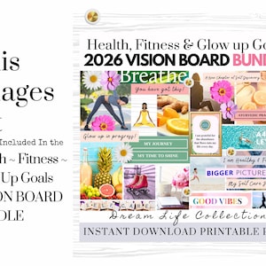 2026 Health Fitness Vision Board Goals Manifest Happiness Printable PDF Mood Board for Women Inspiring Abundance Law of Attraction Free Gift imagen 6