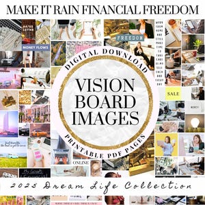 2025 Vision Board Images Manifest Money Printable PDF Mood Board for Women Inspiring Quotes Positive Affirmations Love Law of Attraction