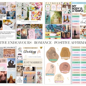 2026 Vision Board Printable PDF Manifest Happiness for Women Inspiring Quotes Positive Affirmations Law of Attraction zdjęcie 5