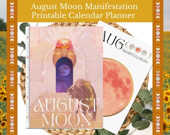 Diario de Manifestaciones de Luna Llena para Agosto, Calendario Imprimible, Páginas para el Ritual de Manifestación de Luna Llena, Bloc de Notas en PDF, Regalo Gratis