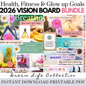 2026 Health Fitness Vision Board Bundle Manifest Happiness Printable PDF Mood Board for Women Inspiring Abundance Law Attraction Free Gift