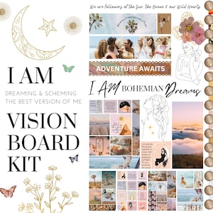 2025 Vision Board Manifest Happiness Printable PDF Mood Board for Women Inspiring Quotes Positive Affirmations Abundance Law of Attraction