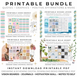 2025 Vision Board Kit BUNDLE Manifest Happiness Printable PDF Mood Board Inspiring Quotes Positive Affirmations Abundance Law of Attraction