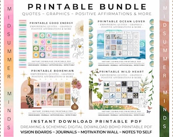 2025 Vision Board Kit BUNDLE Manifest Happiness Printable PDF Mood Board Inspiring Quotes Positive Affirmations Abundance Law of Attraction