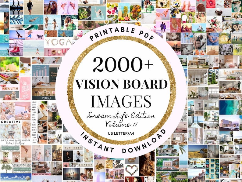 2026 Vision Board Images Manifest Happiness Printable PDF Mood Board for Women Inspiring Positive Affirmations Abundance Law of Attraction image 1