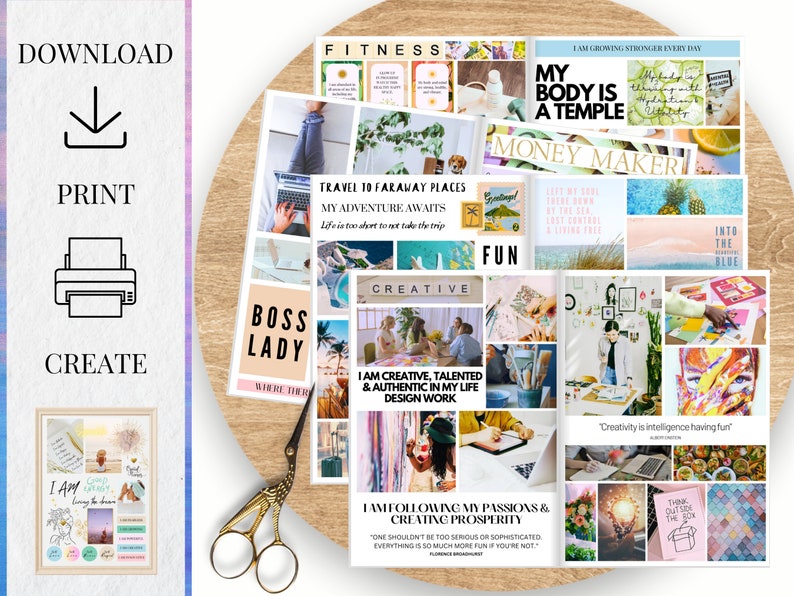 2024 Vision Board Manifest Happiness Printable PDF Mood Board for Women Inspiring Quotes Positive Affirmations Abundance Law of Attraction image 2