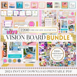 Vision Board Bundle Manifest New Beginnings Printable PDF Mood Board for Women | Inspirational Quotes Law of Attraction Affirmations 2024