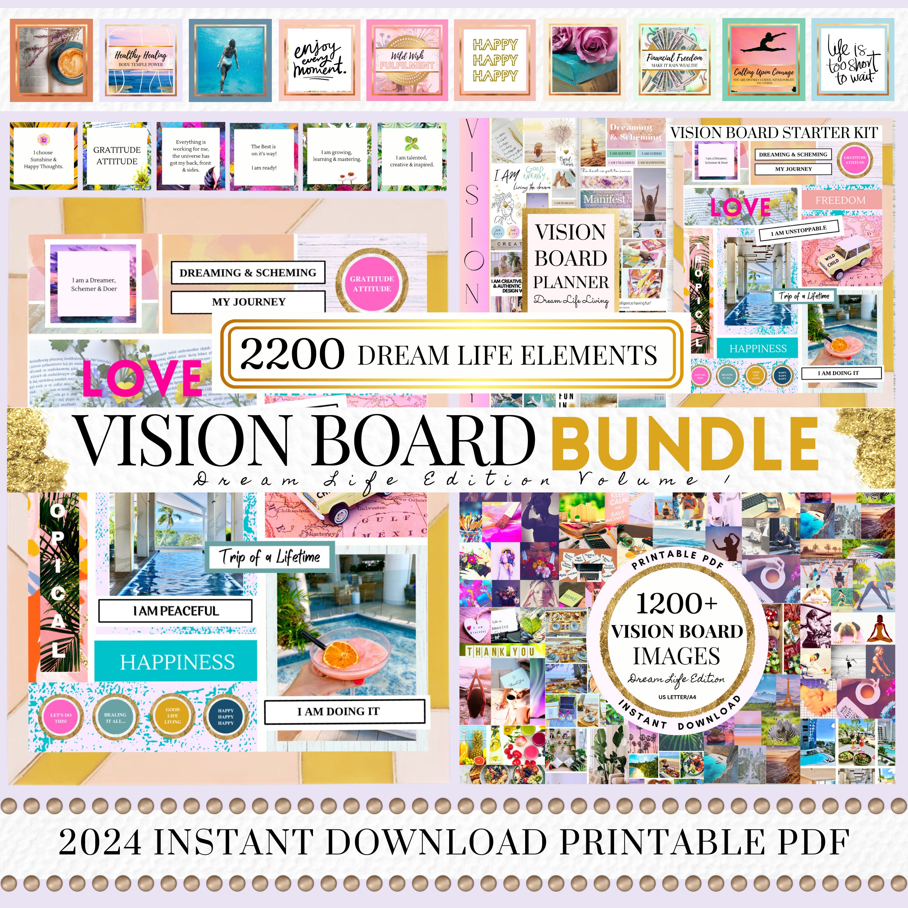 2024 Vision Board Printable PDF Manifest New Beginnings Mood Board for  Women Affirmations Inspirational Quotes Law of Attraction Abundance 