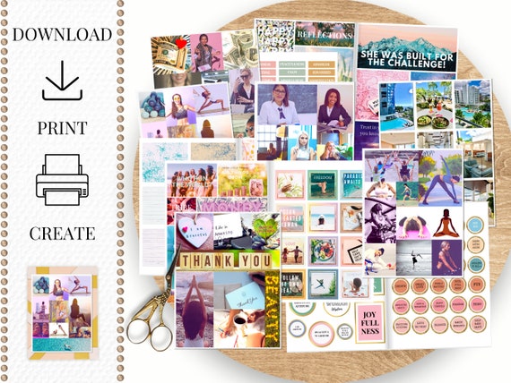 2024 Vision Board Manifest Happiness Printable PDF Mood Board for Women  Inspiring Quotes Positive Affirmations Abundance Law of Attraction 
