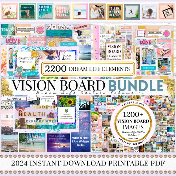 Digital Vision Board Template, 2024 Vision Board, Goal Planner, Goal  Setting, Printable Vision Board, Manifestation Kit, Law of Attraction 