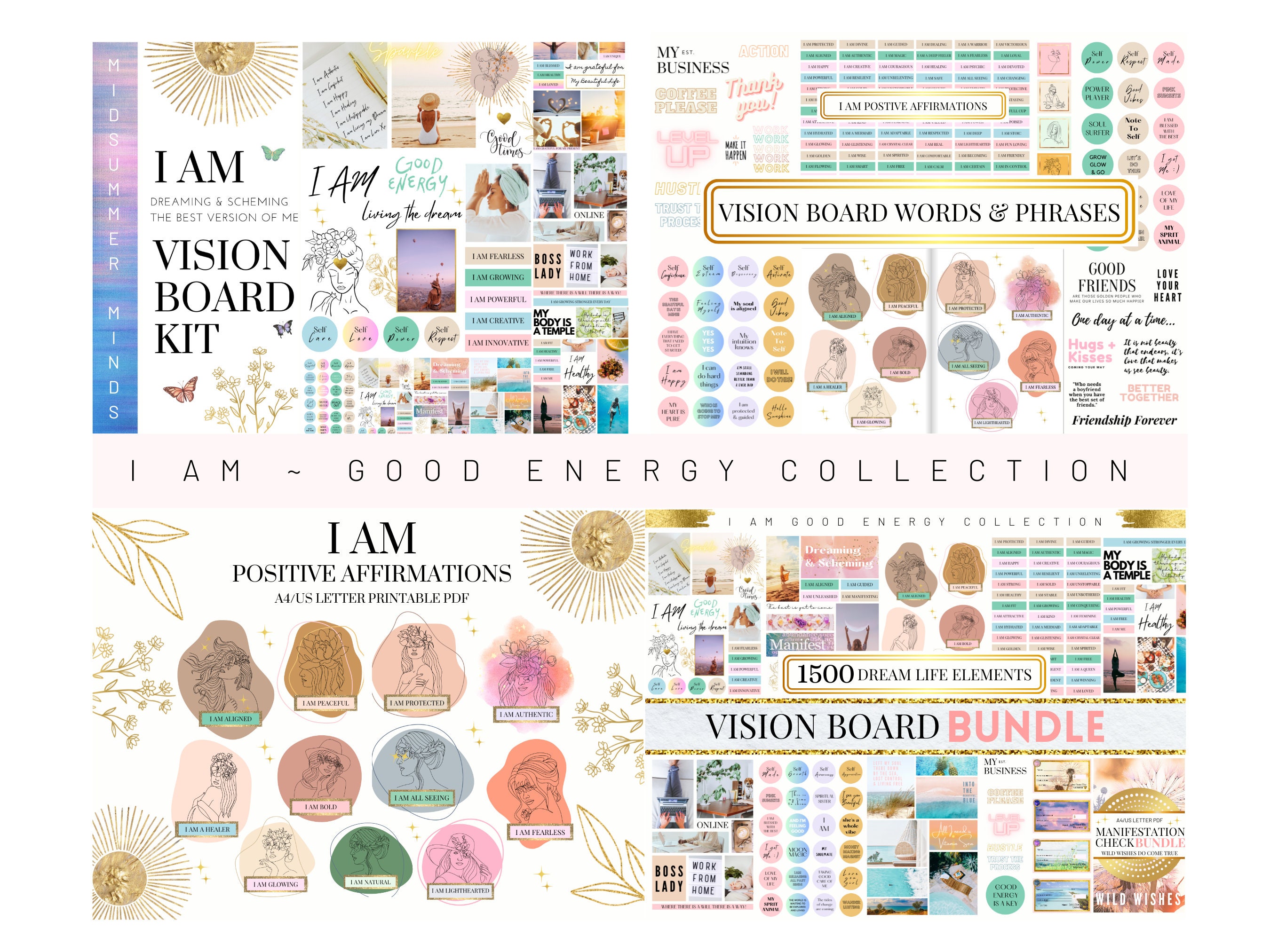 2025 Manifest Happiness Printable Affirmations PDF Vision Board for ...