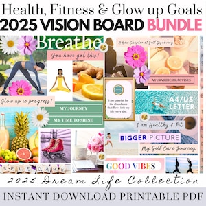 Tablero de visión de salud y bienestar 2025: Manifiesta tu felicidad (PDF imprimible) Tablero de estado de ánimo para mujeres Inspirador Ley de abundancia Atracción Regalo gratis