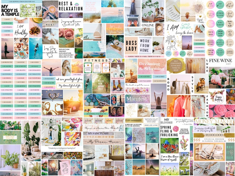 2024 Vision Board Manifest Happiness Printable PDF Mood Board for Women Inspiring Quotes Positive Affirmations Abundance Law of Attraction image 6
