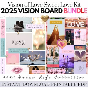 2025 Love Alignment Vision Board Bundle Manifest Happiness Printable PDF Mood Board for Women Inspiring Abundance Law Attraction Free Gift