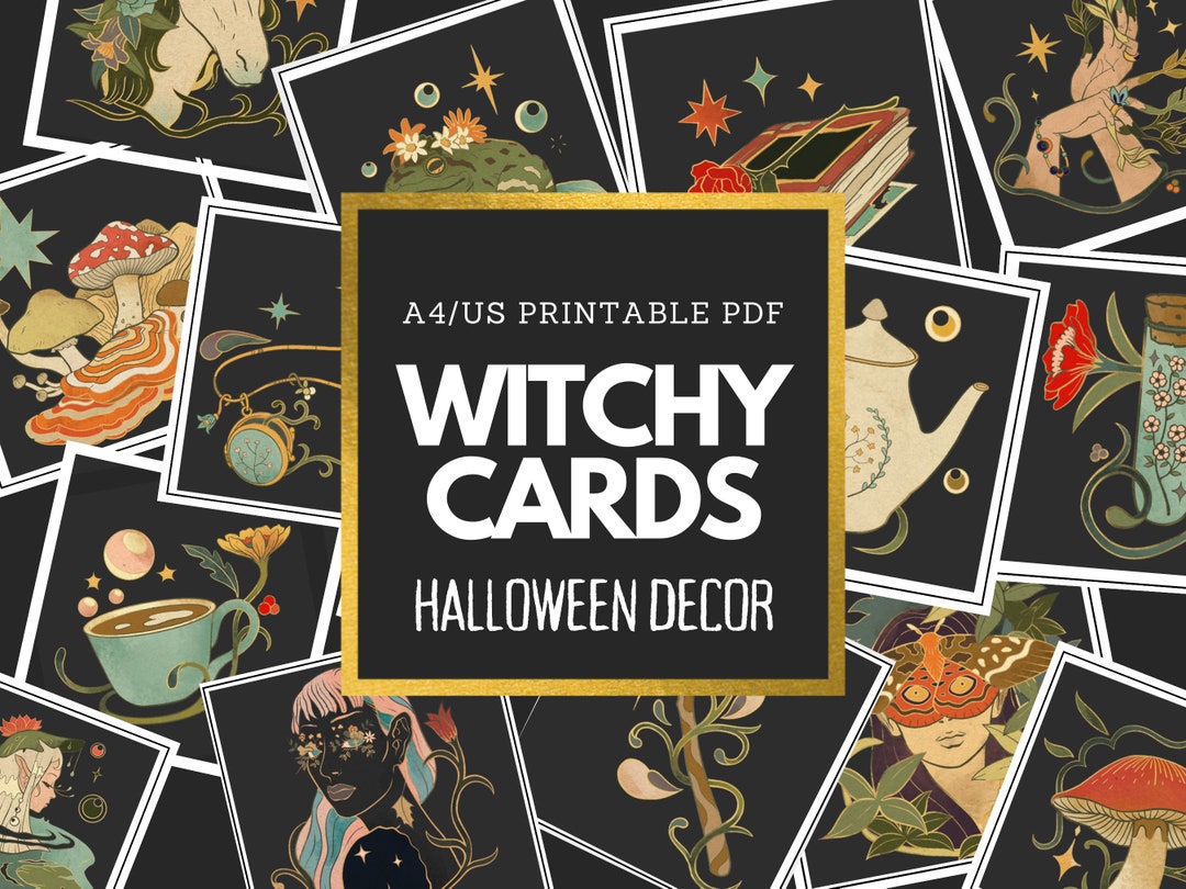 Printable Witchy Cards Halloween Table Decoration, PDF Printable Witchy Decor for Halloween ...