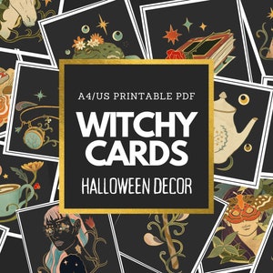 Pacchetto stampabile di Halloween con carte da strega, PDF stampabile, decorazioni per diario delle streghe, bacheca dell'umore delle streghe, pianificatore di diario con bacheca della visione
